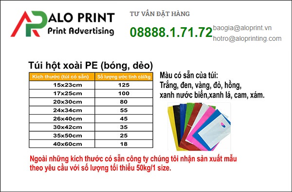 Quy cách in bao bì túi hột xoài PE