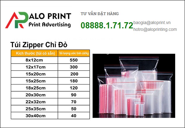 Quy cách in bao bì túi zipper chỉ đỏ