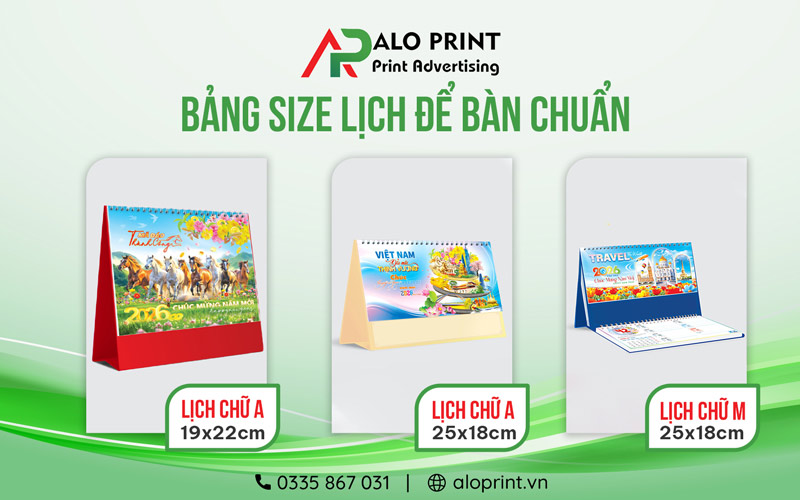 Bảng size in lịch để bàn